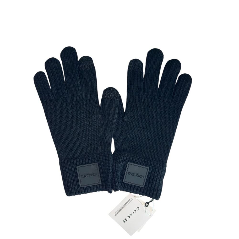 Coach Knit Tech Gloves With Rubber Patch Black S/M